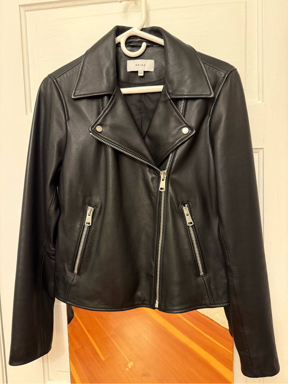 New Reiss Black Leather Jacket - US 8